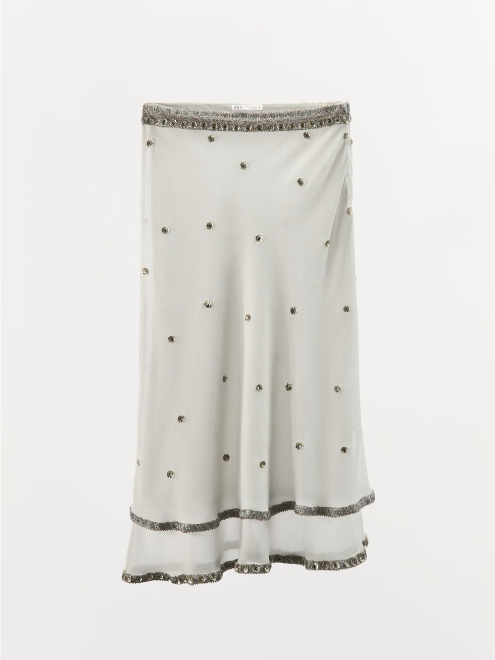White Midi Skirt with Silver Embellished Trim - Picture 1 of 8